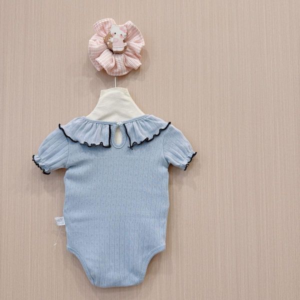 荷葉領貓咪貼布彈力包屁衣 