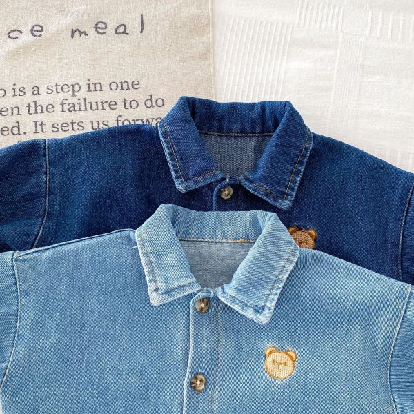 小熊刺繡polo領牛仔連身裝 