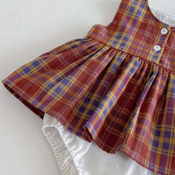 復古格紋微露背蝴蝶結包屁裙 