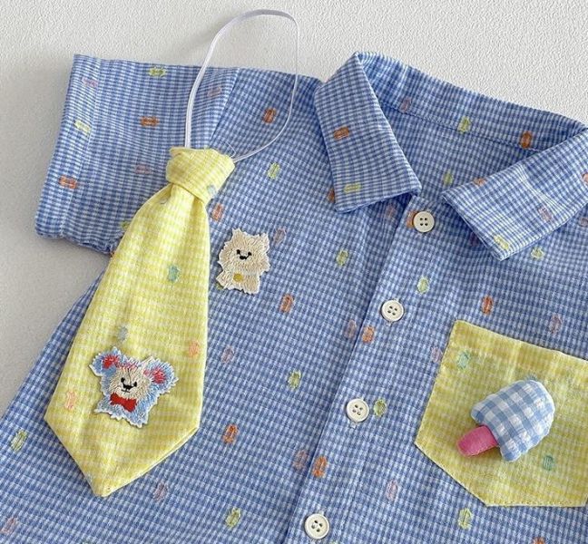 可愛娃娃領帶格紋兩件式套裝 