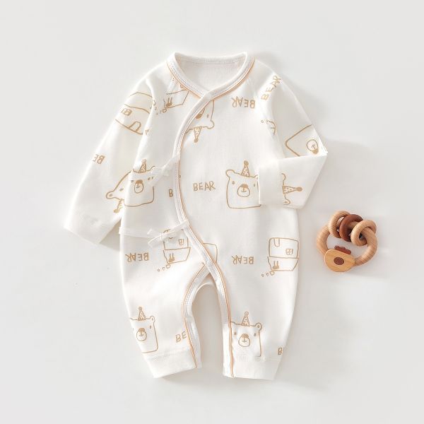 新生兒純棉雙層側開綁肚連身裝 