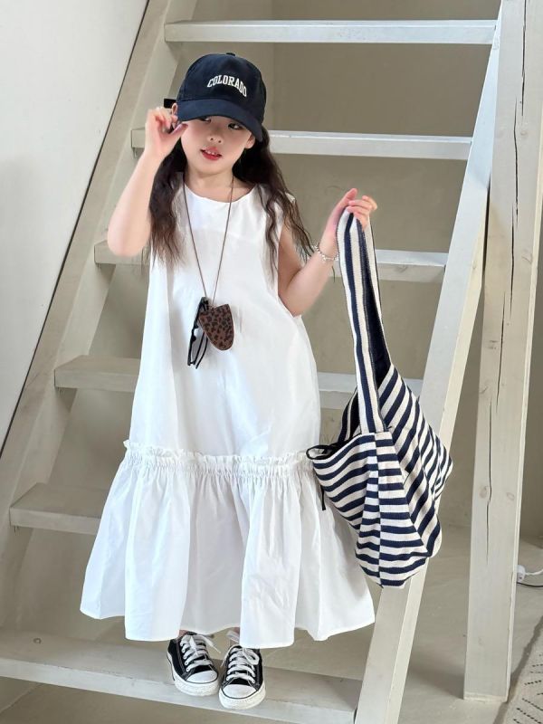 素色下擺抓皺拼接連身洋裝 