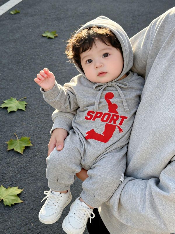 運動風籃球印花連身裝+帽 