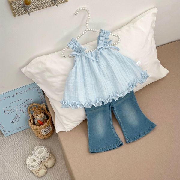 甜美蝴蝶結背帶澎澎上衣 