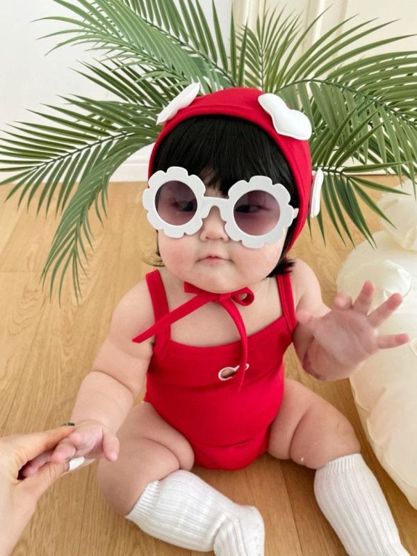 夏日素色愛心造型速乾泳衣(含帽)(3色) 