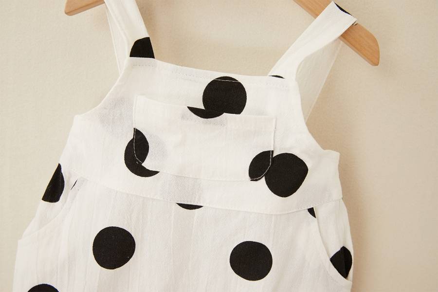 棉麻大波點點吊帶褲(含帽) 