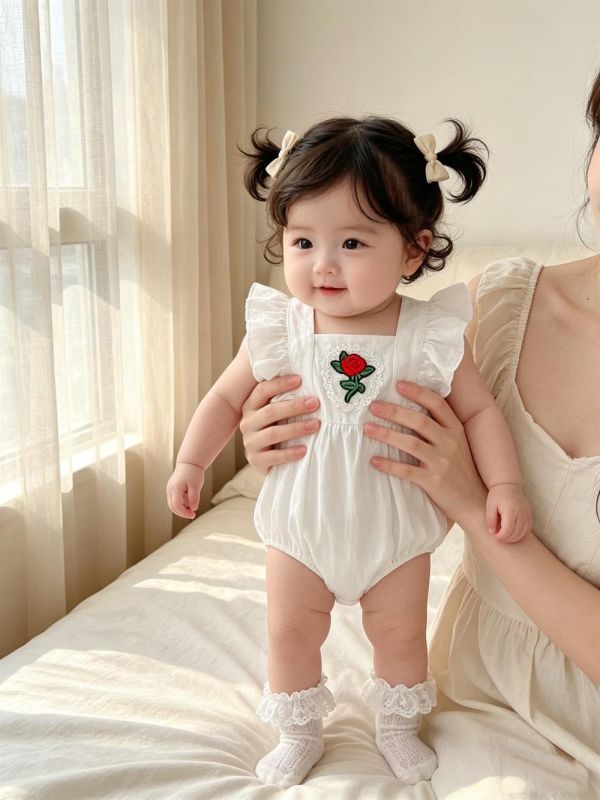 公主玫瑰小花刺繡包屁衣(2色) 