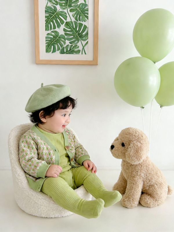 鬱金香外套+素色包屁衣+褲襪三件套 