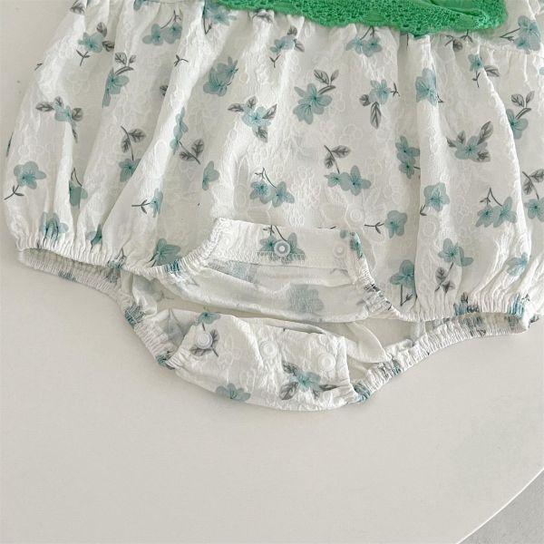 田園碎花綠方領包屁衣 