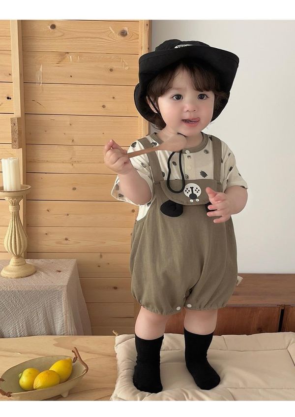 假兩件狗狗點點吊帶包屁衣 