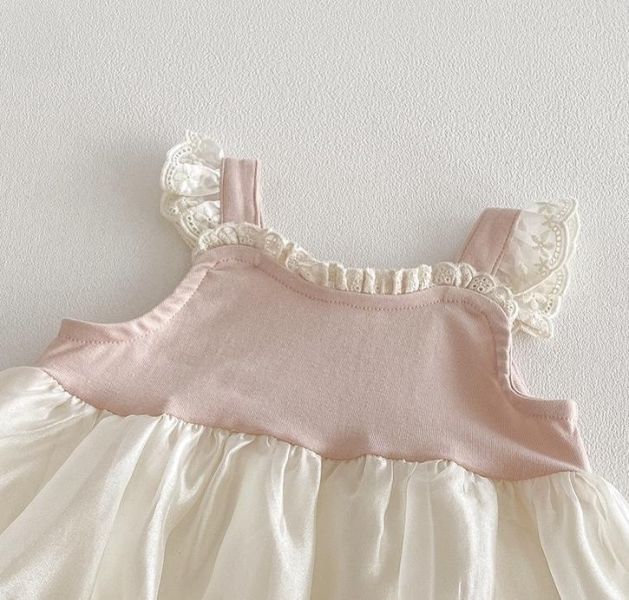 假兩件蕾絲拼接蝴蝶結澎澎連身裙 