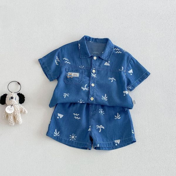 椰子樹印花牛仔兩件式套裝 