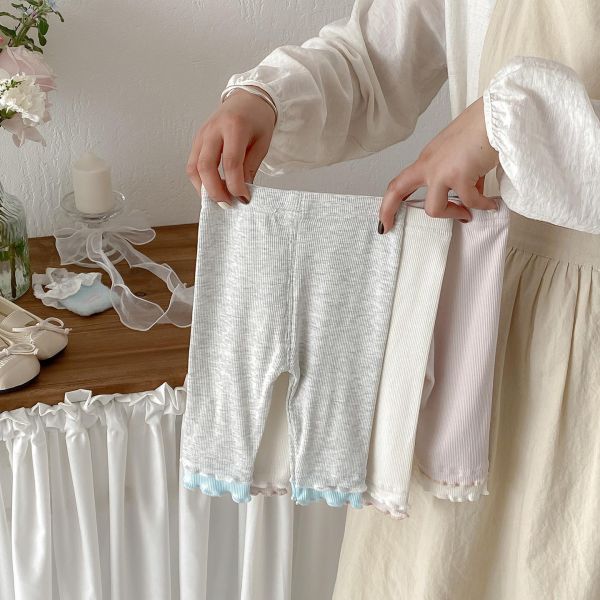 撞色木耳捲邊愛心透氣長褲 