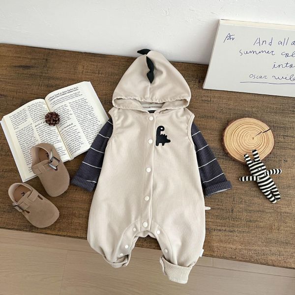 條紋上衣/恐龍造型連帽連身裝 