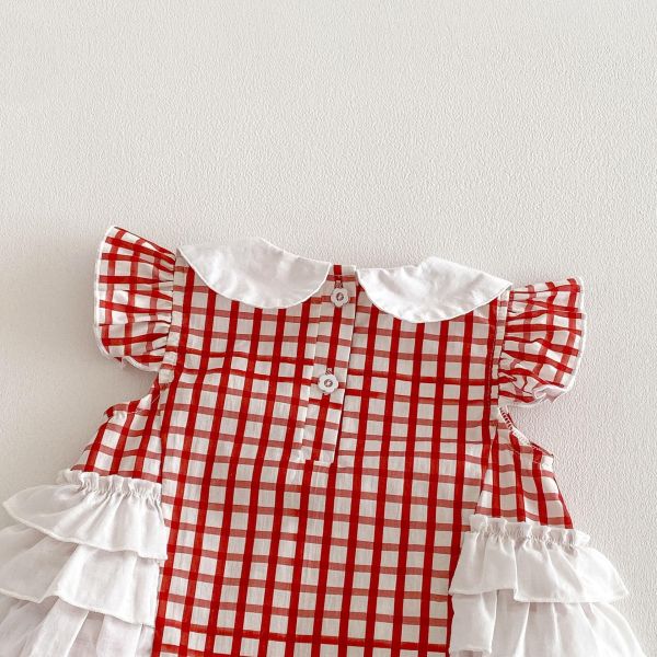 宮廷風娃娃領格紋腰封包屁衣 