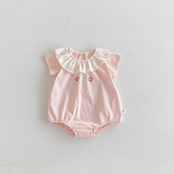 蕾絲領口兔子小花包屁衣 
