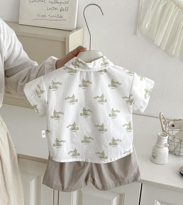 立體恐龍襯衫+短褲套裝 