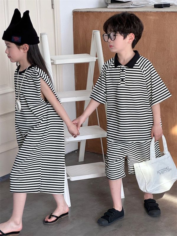 兄妹裝經典條紋套裝/連身裙 