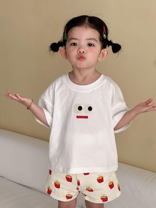 可愛表情貼布簡約素色/條紋上衣 