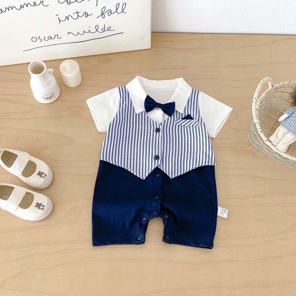 假兩件紳士領結連身裝 