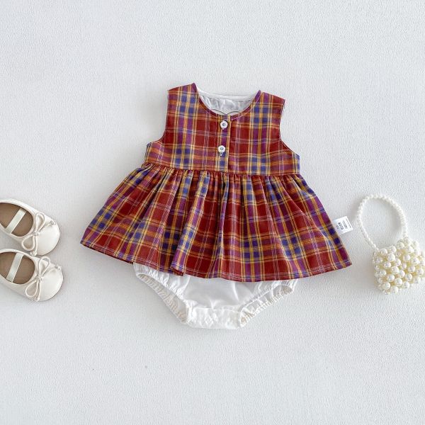 復古格紋微露背蝴蝶結包屁裙 