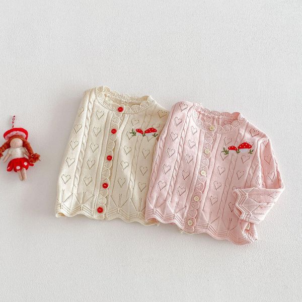 愛心簍空蘑菇針織開釦外套 