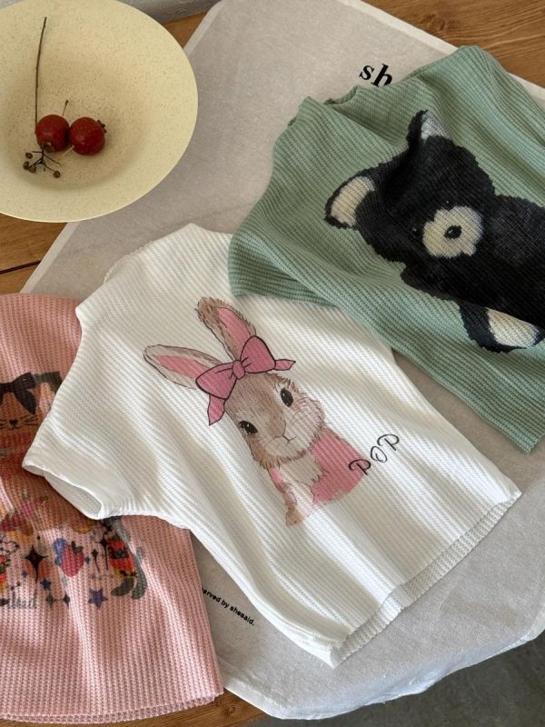 可愛動物印花螺紋彈力背心(3色) 