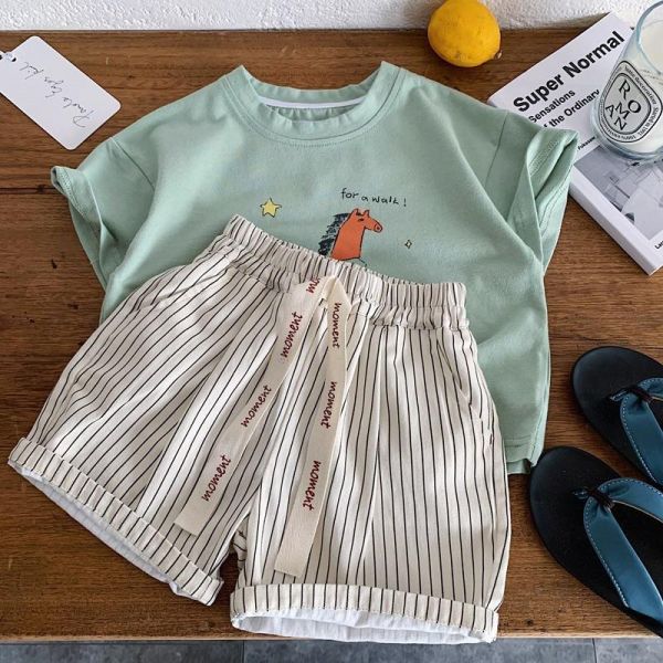 韓版豎條紋字母緞帶短褲 