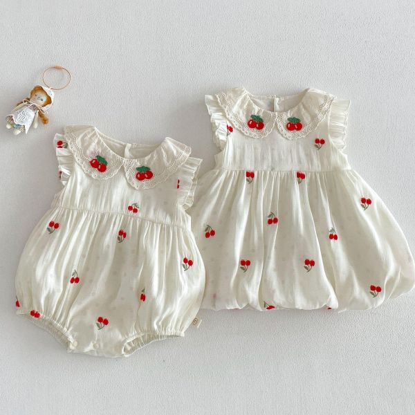 姊妹款櫻桃娃娃領洋裝/包屁衣 