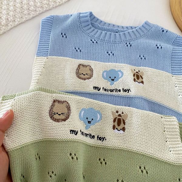 可愛動物薄針織鏤空包屁衣 