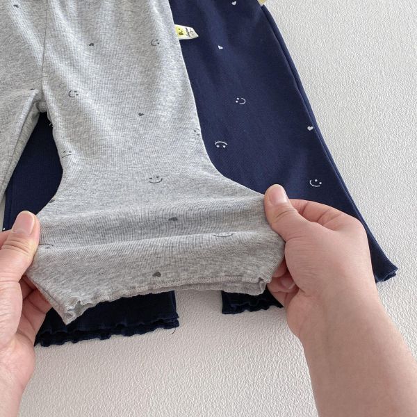 可愛笑臉木耳花邊彈力長褲 