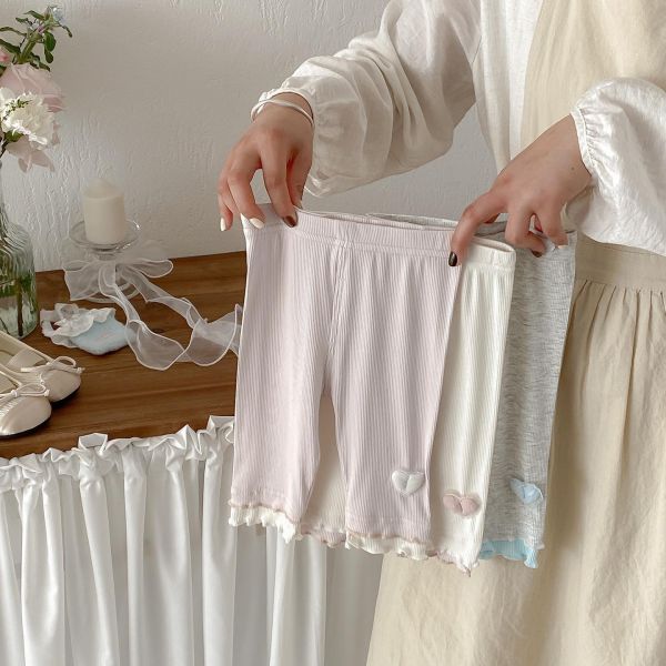 撞色木耳捲邊愛心透氣長褲 