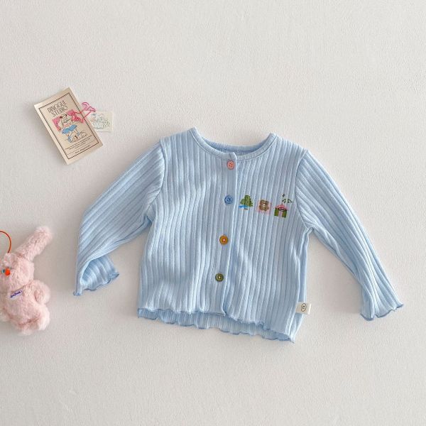 卡通螺紋糖果釦素色木耳邊外套 