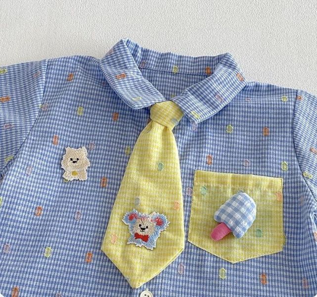 可愛娃娃領帶格紋兩件式套裝 