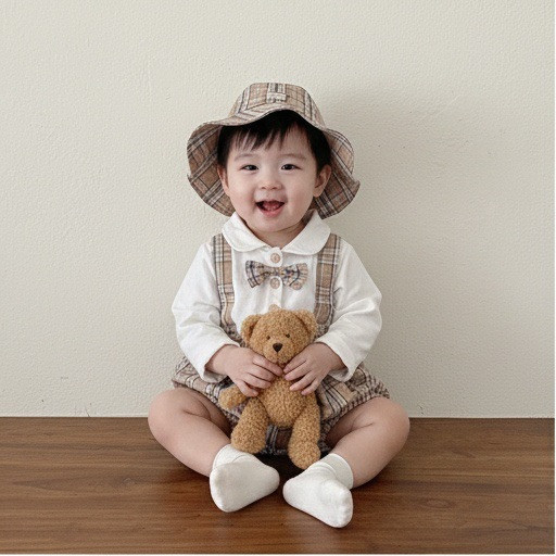 假兩件紳士寶寶包屁衣(含帽) 