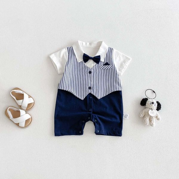 假兩件紳士領結連身裝 