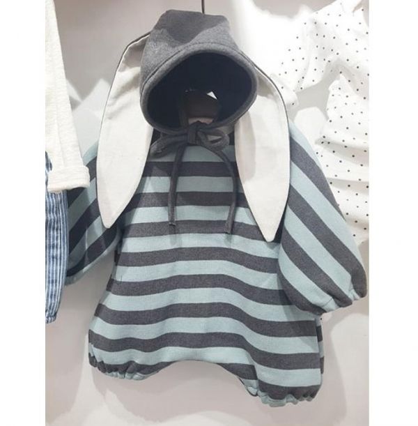條紋寬鬆飛鼠連身裝(含帽) 