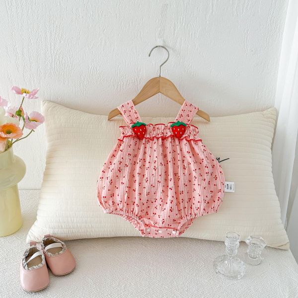 可愛粉系草莓櫻桃背帶包屁衣 