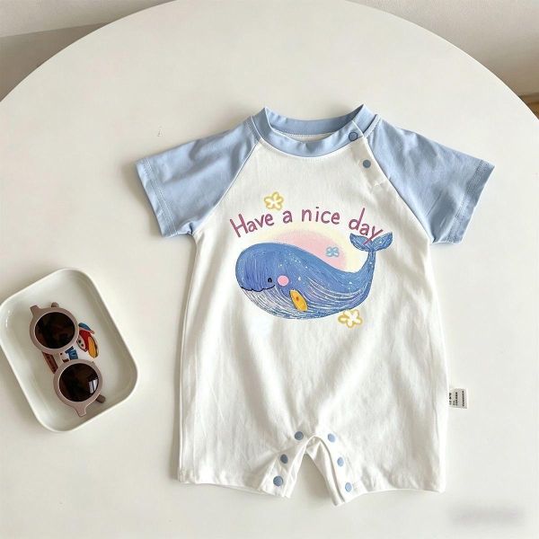 海洋鯨魚印花拼袖連身裝 