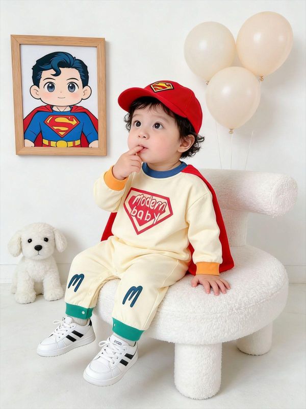 可拆式披風-撞色超人造型連身裝(2色) 