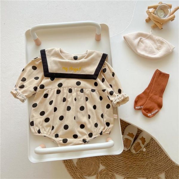 大翻領珍珠奶茶點點包屁衣 