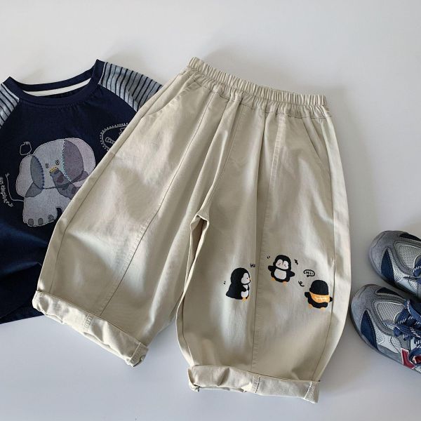 素色企鵝印花休閒長褲 