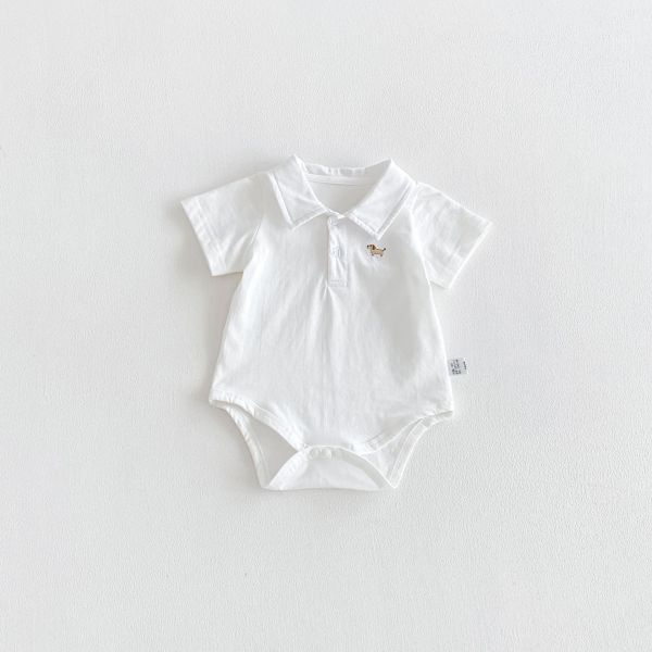 狗狗刺繡POLO翻領素色包屁衣 