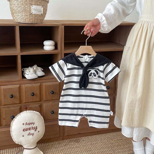 貓熊條紋披肩翻領連身裝 