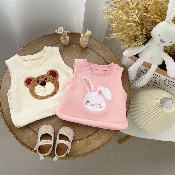 兔子/小熊刺繡加絨側開背心 