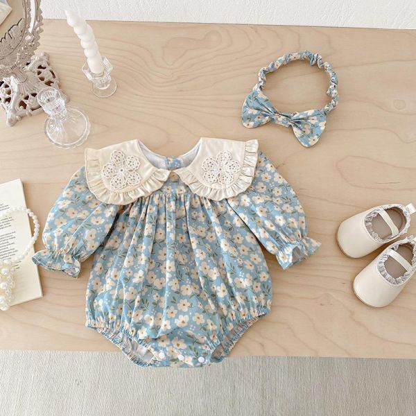 姐妹款大翻領田園碎花包屁衣/洋裝(含頭飾) 