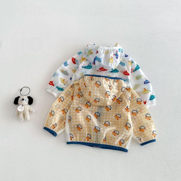 可愛滿版印花網眼透氣連帽薄外套 