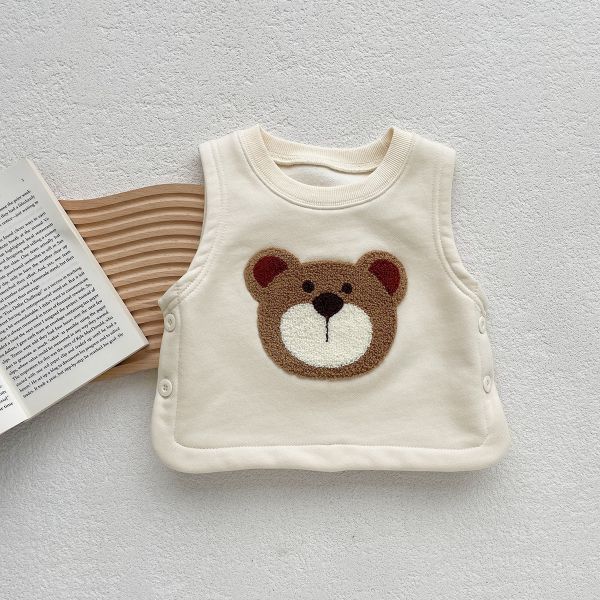 兔子/小熊刺繡加絨側開背心 