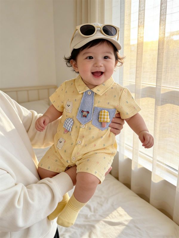 可愛冰棒領帶小熊開釦連身裝 