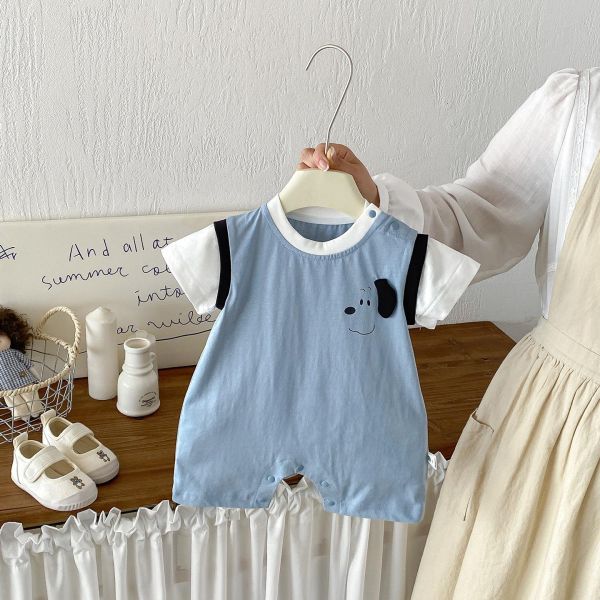 假兩件拼色小狗連身裝 